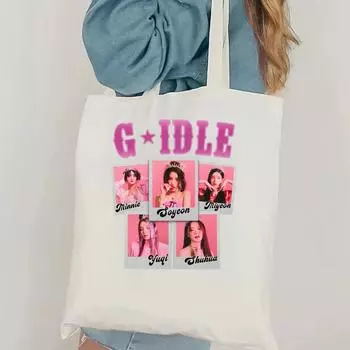 Сумка-тоут с принтом в стиле коллажа Harajuku, женская сумка-тоут из популярной корейской группы, холщовая сумка через плечо WHITE