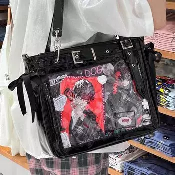 Сумка-тоут с прозрачным слоем из мультфильма за два юаня, большая вместительная сумка-тоут, сумка через плечо и подмышки чёрный