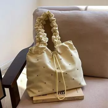 Сумка-тоут с ремнем, однотонная, большая вместимость, модная корейская версия, плиссированная, ромбовидная, осенняя, модная и однотонная сумка через плечо