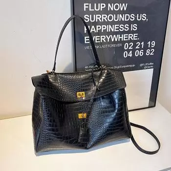 Сумка-тоут с рисунком крокодила, вместительная, женская, осенне-зимняя, простая и модная, универсальная, сумка-мессенджер Small 32 * 11 * 22 чёрный