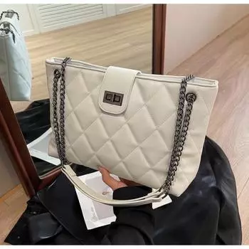 Сумка-тоут с ромбовидной цепочкой, женская сумка-тоут, вместительная сумка-мессенджер, новинка осени 2024 года, сумка для поездок на работу. чёрный