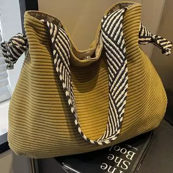 Сумка-тоут с широким ремешком и магнитной застежкой, элегантная вельветовая сумка через плечо, однотонная модная сумка-тоут чёрный