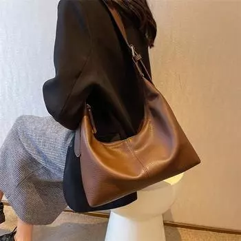 Сумка-тоут с узором личи, сумка-хобо на плечо, мягкая искусственная кожа, винтажная, большая вместительная сумка-тоут для покупок 31x25x13cm чёрный