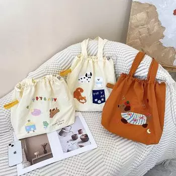 Сумка-тоут с вышивкой из мультфильмов и шнурком для женщин Plush puppy