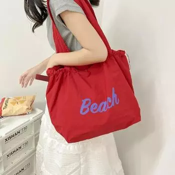 Сумка-тоут с завязками, женская сумка через плечо для поездок на работу, большая вместимость, сумка с буквенным принтом чёрный