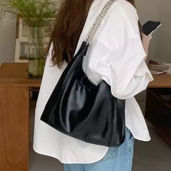 Сумка-тоут с золотой цепочкой, большая вместительная сумка, дорожная сумка, стильная женская сумка для поездок на работу, сумка через плечо чёрный