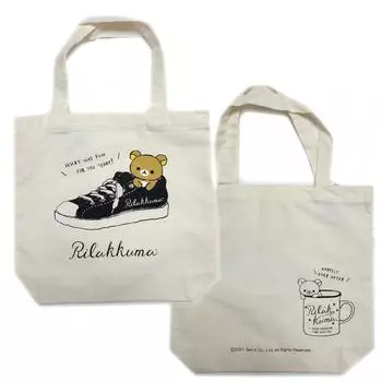 Сумка-тоут Sanrio из хлопкового холста с вставками, большая вместимость, рисунок сзади спереди, разные милые персонажи Rilakkuma