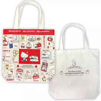 Сумка-тоут Sanrio из хлопкового полотна с ластовицей, большой вместимости, с рисунком сзади и спереди, с милым персонажем Hello Kitty A