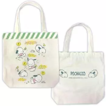 Сумка-тоут Sanrio из хлопкового полотна с вставками, большая вместимость, рисунок сзади спереди, разные милые персонажи Pochacco