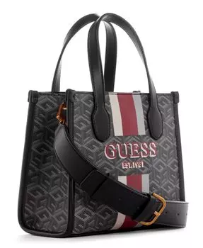 Сумка-тоут SILVANA 2 CMPRTMNT MINI TOTE цвета уголь [Guess] с логотипом для женщин.