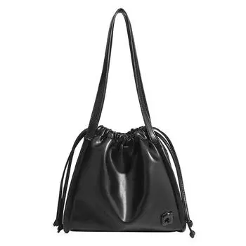 Сумка-тоут со складками и завязками на завязках, новая осенне-зимняя универсальная фактурная сумка-ведро для поездок на работу на одно плечо, сумка-мешок Niche Cloud для женщин чёрный