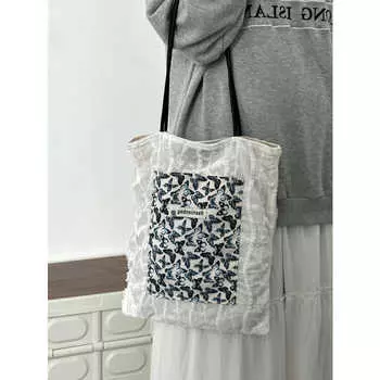 Сумка-тоут Star Song Qian Butterfly Velvet Lace Canvas Bag Niche через плечо Commuter Underarm Tote Bag для женщин белый