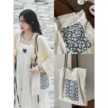 Сумка-тоут Star Song Qian Butterfly Velvet Lace Canvas Bag Niche Design Commuter Underarm Tote Bag Women белый