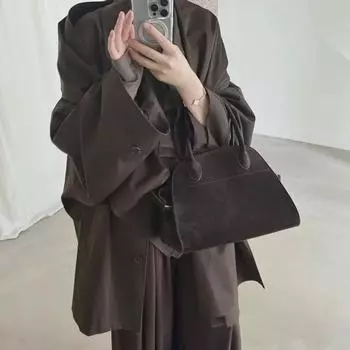 Сумка-тоут TheRow Margaux15 Suede — большая вместимость, простой дизайн 10 Inch