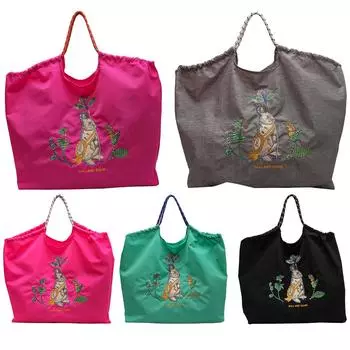 Сумка-тоут унисекс с ручкой из веревки, регулируемые плечевые ремни, вышитые животные, сумка-мяч, большая вместимость, сумки для отдыха с ручкой фиолетовый