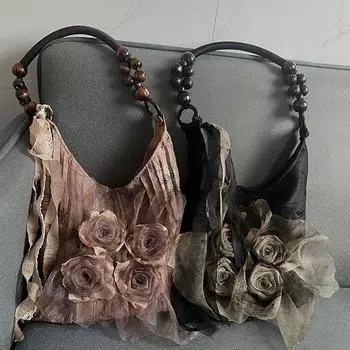 Сумка-тоут Vintage Stroke Vegetable Rolled Rose Flower Bag Folded Underarm Commuter Tote Large Capacity через плечо