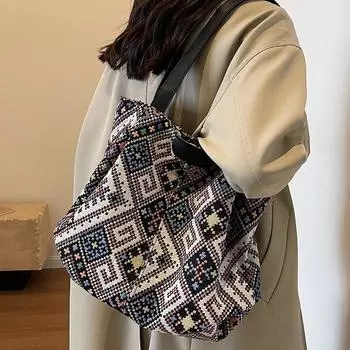 Сумка-тоут в этническом стиле для женщин, холщовая сумка-тоут для студентов колледжа, сумка на плечо для женщин красный