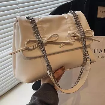 Сумка-тоут в балетном стиле с бантом, новинка 2024 года, большая вместительная плиссированная сумка под мышками, универсальная сумка через плечо с цепочкой на одно плечо