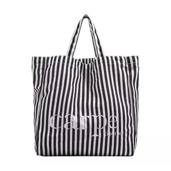 Сумка-тоут в черно-белую полоску, женская летняя повседневная холщовая сумка на два плеча, школьная тканевая сумка для класса