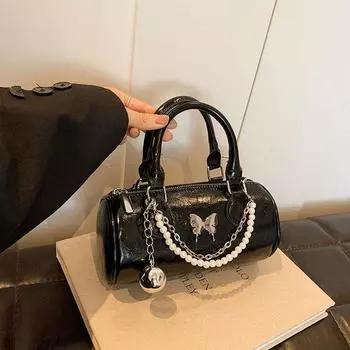 Сумка-тоут в форме бочонка, кошелек на плечо с бабочкой, сумка из искусственной кожи с верхней ручкой и ремешком-цепочкой для женщин и девочек золотой