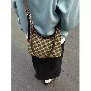Сумка-тоут в клетку Retro Millennium Underarm Bag для женщин, новая, универсальная, вместительная, переносная, сумка через плечо зелёный