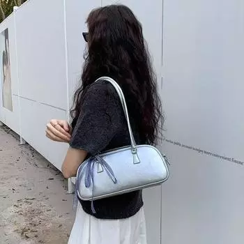 Сумка-тоут в стиле балета Spring Niche Design для женщин, модная серебристая сумка на одно плечо подмышкой