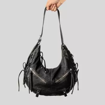 Сумка-тоут в стиле панк-байкер, через плечо, на металлической молнии Spice Chic, женская сумка через плечо чёрный