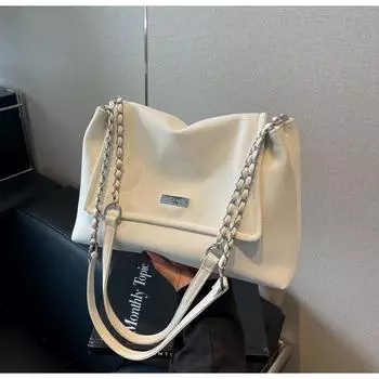 Сумка-тоут в стиле ретро для женщин, большая вместимость, новинка 2024 года, универсальная сумка через плечо с цепочкой, сумка премиум-класса для поездок на работу чёрный