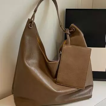 Сумка-тоут в стиле ретро для женщин, новая модная сумка на плечо 2025 года, простая сумка для поездок на работу, сумка большой вместимости из искусственной кожи чёрный