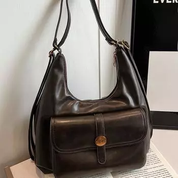 Сумка-тоут в стиле ретро для женщин, большая вместительная сумка через плечо, рюкзак через плечо, повседневная сумка коричневый