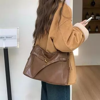 Сумка-тоут в стиле ретро, осенне-зимняя, корейская, новый стиль, модная, простая, через плечо, большая вместимость, повседневная сумка