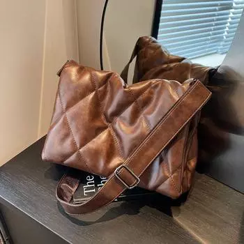 Сумка-тоут в стиле ретро с бриллиантами, женская модная сумка-почтальон в стиле ретро большой емкости, сумка-мессенджер с высоким чувством индивидуальности коричневый