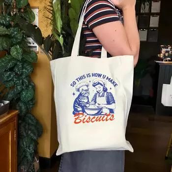 Сумка-тоут в стиле ретро с изображением кошачьего печенья Подарок для любителя кошек Сумка на плечо с принтом кошки Повседневная многоразовая сумка для покупок с изображением кошачьего печенья Мама-кошка Сумка-тоут на день рождения WHITE