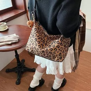 Сумка-тоут в стиле ретро с леопардовым принтом 2024 года, новая осенняя сумка большой вместимости, простая женская сумка через плечо 29*12*21 цветной печати леопарда