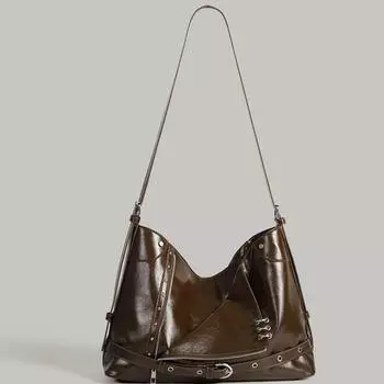 Сумка-тоут в стиле уличного панка, модная универсальная сумка подмышкой, текстурная сумка через плечо Niche чёрный