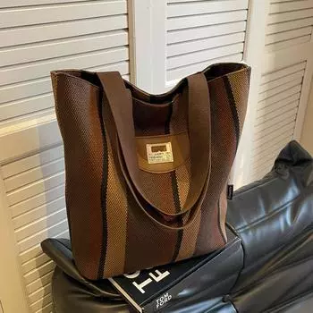 Сумка-тоут в вертикальную полоску, популярные осенние товары, усовершенствованная цветовая гамма, усовершенствованная цветовая гамма, практичная универсальная сумка