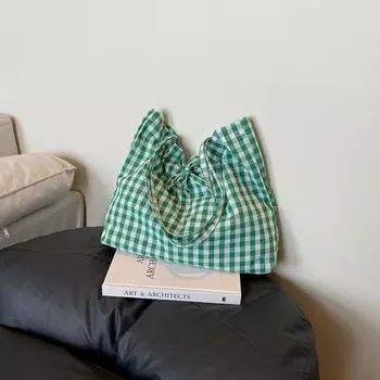 Сумка-тоут Wind Blogger из хлопка и льна в клетку, универсальная, на пояс, из холста, студенческая, женская жёлтый