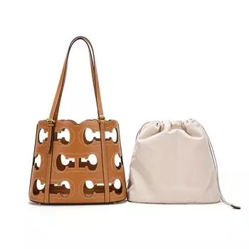 Сумка-тоут, вместительная сумка для покупок, женская ручная сумка из коровьей кожи с выемкой коричневый