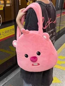 Сумка-тоут высокой ценности Милый маленький бобер Петлятый Комьютер Большая сумка Плюшевая сумка через плечо Сумка розовый