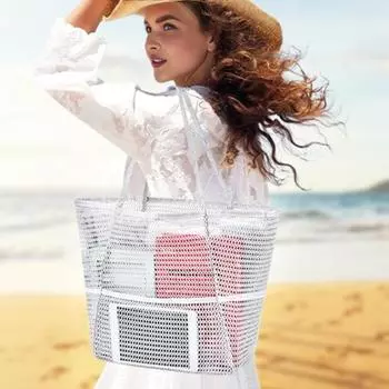 Сумка-тоут Yousheng Travel Mesh с большим карманом, вместительная, водонепроницаемая, с защитой от песка, плетеная, пляжная сумка через плечо белый/жёлтый