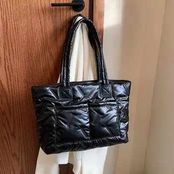 Сумка-тоут женская 2024 года, новая большая сумка для поездок на работу, осенне-зимняя универсальная сумка на плечо для отдыха, студенческая сумка для занятий чёрный