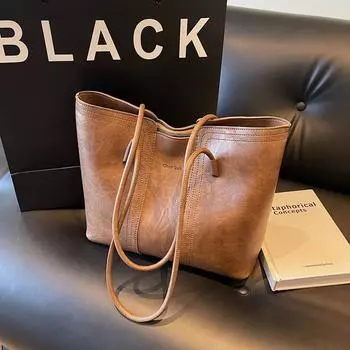 Сумка-тоут женская 2024 новая большая сумка для поездок на работу осень-зима универсальная повседневная сумка через плечо сумка для покупок чёрный