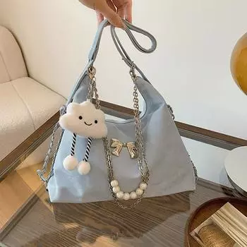 Сумка-тоут женская 2024 новый большой вместительный рюкзак в иностранном стиле весенняя модная сумка через плечо текстура нишевый рюкзак женский without pendant чёрный