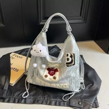 Сумка-тоут женская 2024 новый вместительный рюкзак для поездок на работу многофункциональная сумка через плечо школьная сумка трендовый рюкзак для путешествий чёрный