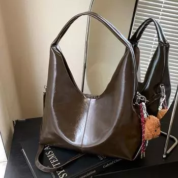 Сумка-тоут женская большая сумка для поездок на работу зимняя повседневная ретро универсальная сумка через плечо для работы и шопинга no pendant коричневый