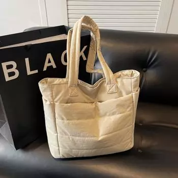 Сумка-тоут женская большая вместительная сумка легкая однотонная сумка через плечо студенческая сумка для занятий бежевый