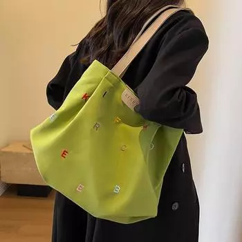 Сумка-тоут женская новая большая вместительная холщовая сумка на одно плечо модная универсальная вышитая буква сумки для поездок на работу