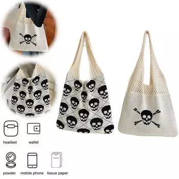 Сумка-тоут женская сумка на плечо на Хэллоуин трикотажная тканая сумка для работы путешествия шоппинга B