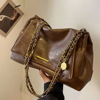 Сумка-тоут женская сумка простая цепочка сумка через плечо ретро большая вместительная сумка подмышкой коричневый