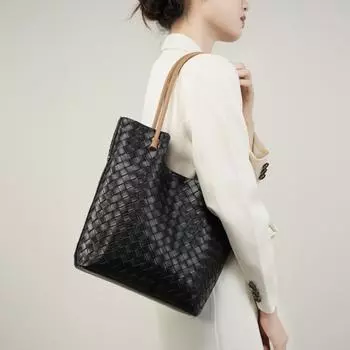 Сумка-тоут, женская сумка весна/лето, модная плетеная простая кожаная сумка на одно плечо